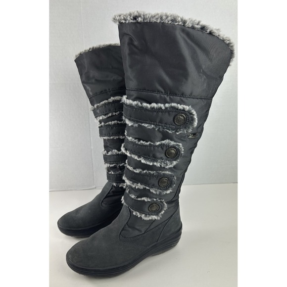 Pajar Women's Knee High Faux Fur Trim Boots Winter Snow Button Grey Size 39 US 8 - Picture 2 of 12